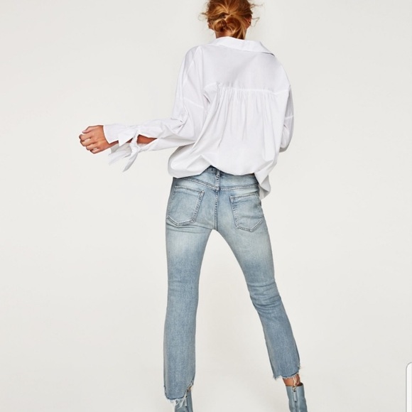 Zara Embroidered Distressed Jeans Mini Flare Sz 6 - Picture 2 of 8